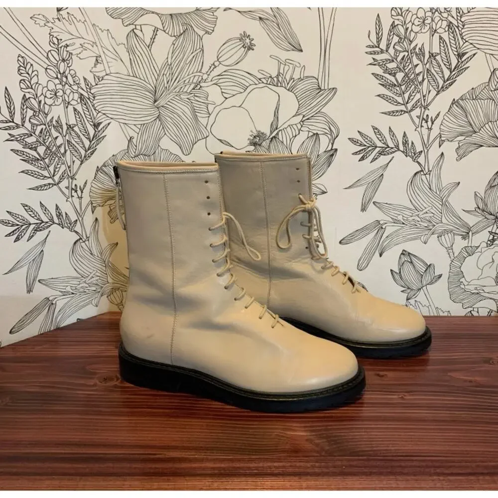 Womens LEGRES made in Italy Lace Up Combat Boots Nappa Leather Tan Size 37 EUC!